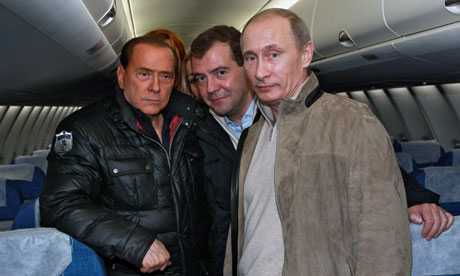 Putin şi Medvedev la ski cu Berlusconi